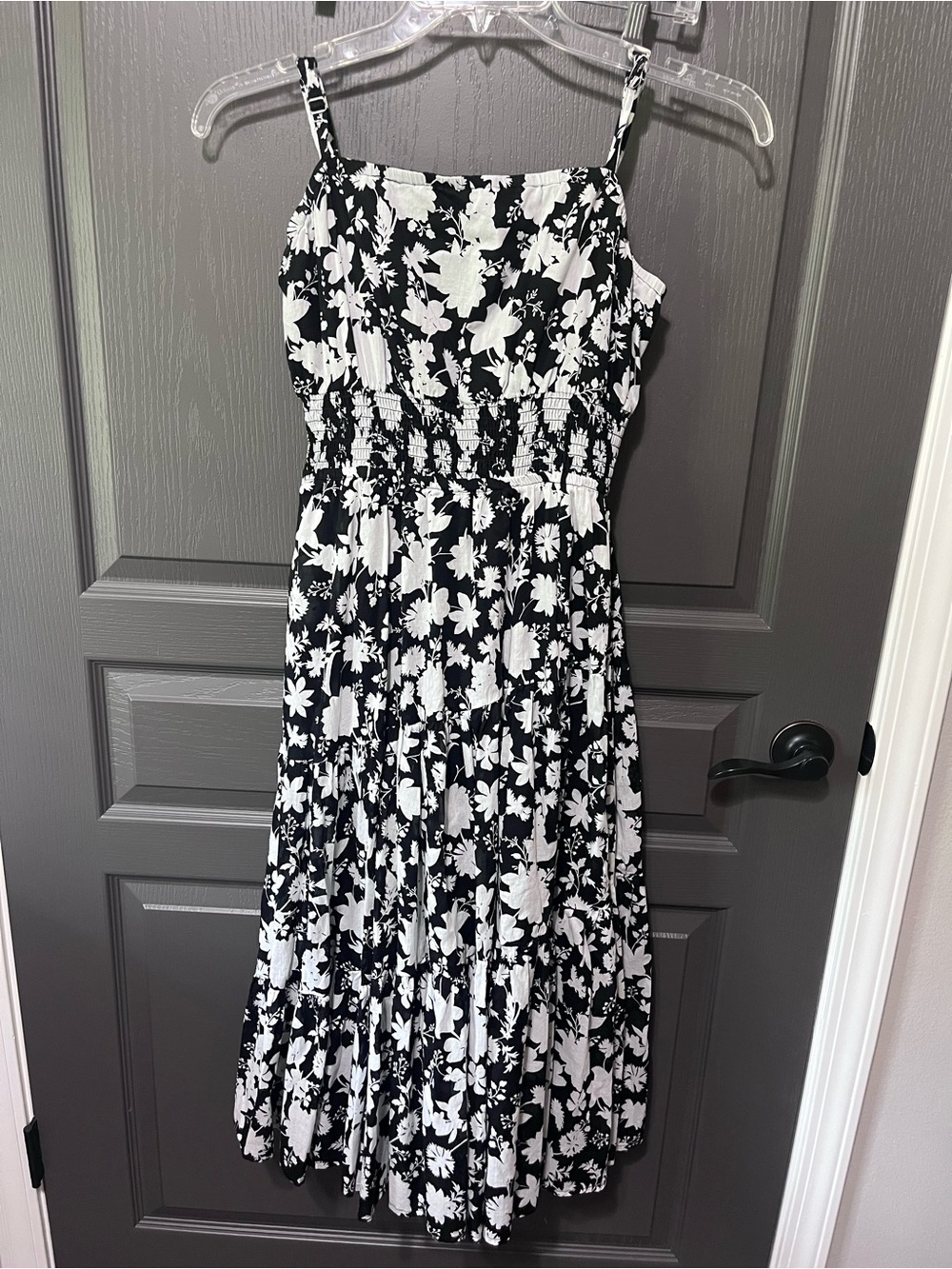 Maurices Black & White Floral Smocked Midi Dress